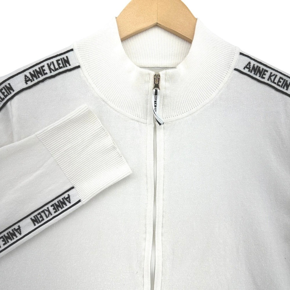ANNE KLEIN White Full Zip Knit Track Jacket XL Logo Tape Sporty Preppy Basic